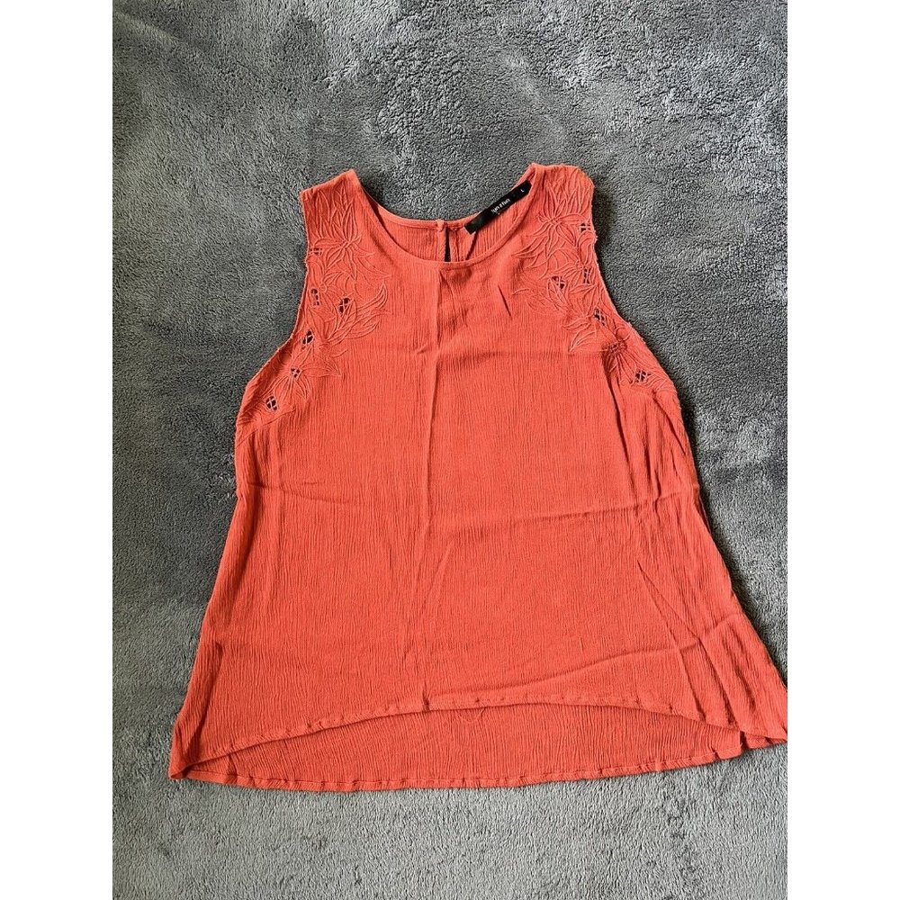 Fun 2 Fun Stitch Fix Orange Floral Detailed 100% Rayon Sleeveless Blouse Large